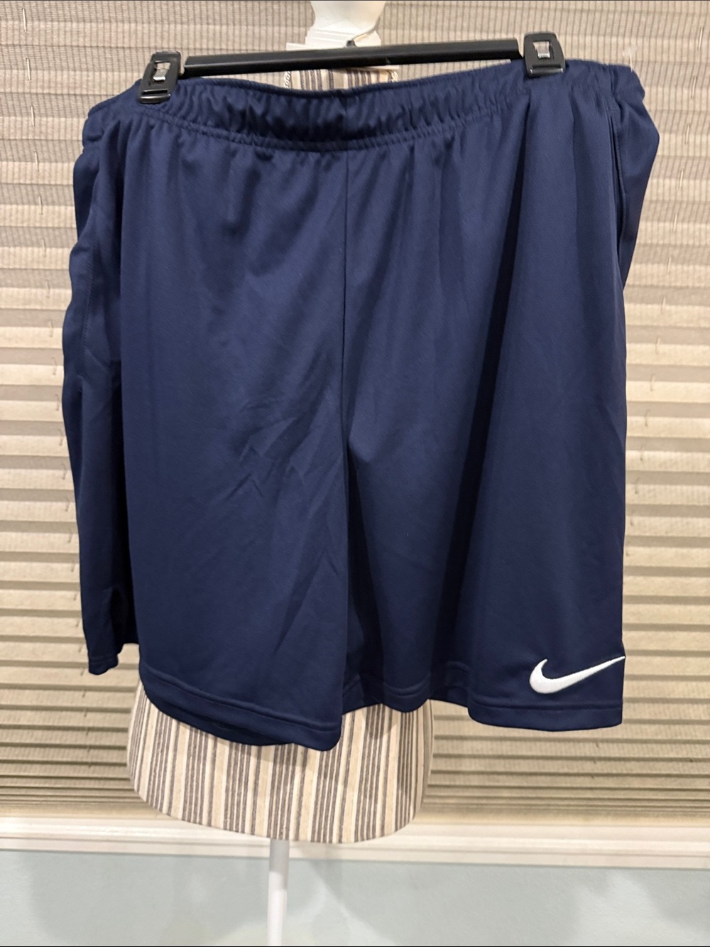 Nike Men’s Navy Athletic Training Shorts with Pockets & White Swoosh Hem